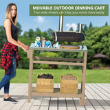 TORVA Outdoor Prep Grill Carts, 303 Stainless Steel Tabletop with High Load Capacity Portable BBQ Table, HDPE Durable Frame 2-Tier Storage Cart, Wood TORVA