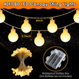 ElectricWise 1 Pack LED Canopy Lights, 40ft 80LED Battery Powered Canopy Tent Lights Outdoor with 8 Modes, Warm White Canopy String Light for 10' x 10' Pop up Canopy Tent ElectricWise