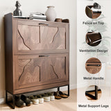 infurnic Shoe Storage Cabinet with 2 Flip Drawers, Narrow Shoe Cabinet for Entryway, Freestanding Organizer Shoe Rack Cabinet for Front Door Entrance Hallway Foyer, Walnut infurnic
