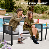 YITAHOME Patio Loveseat Wicker Outdoor Furniture, All Weather Rattan Conversation Loveseat for Backyard, Balcony and Deck with Wooden Armrest, Dark Gray Cushions (Dark Gray) YITAHOME