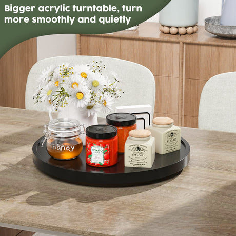 Lazy Susan Organizer, 13.2 Inch Non-Skid Bamboo Lazy Susan for Kitchen Table cabinets Closets and Kitchen Islands, Wood Turntable for Kitchen Countertop Organizer Black VeyFey