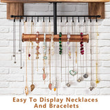Pinzoveco Hanging Jewelry Organizer Wall Mounted With Wall Jewelry Organizer Holder For Necklaces Bracelet Earrings Ring (Rustic Wood) Pinzoveco
