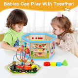 Wooden Activity Cube 9-in-1 Montessori Toys for 1+ Year Old Boys Girls Educational Learning Toys for Toddlers Age 1-2 One Year Old First Birthday Gift Bead Maze Magnetic Trains Track Shape Sorter FOPNETS