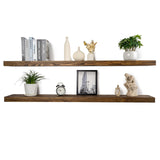 XWNE Rustic Floating Shelves 60 inch Long 8 "deep Set of 2, Heavy Duty Wood Wall Mounted Shelves for Bathroom Living Room Kitchen,Book Shelves with Thickened Hidden Bracket- Walnut XWNE