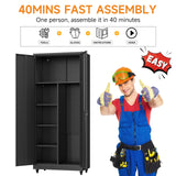 Firstsky Metal Garage Storage Cabinet with 2 Doors, Adjustable Rolling Tool Storage Cabinet with Lock, 71" Steel Locking Tool Cabinet with Wheels and Shelves for Garage, Warehouse(Black, 71" H) Firstsky