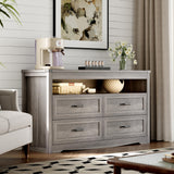 Dresser for Bedroom with 4 Drawers, Farmhouse Chest of Drawers with Natural Texture and LED Lights, Wide Wood Rustic Closet Storage Organizer, Modern Dresser TV Stand for Living Room, Entryway, Grey Xixini