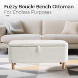 Storage Ottoman Bench for Bedroom End of Bed, Boucle Upholstered Padded Storage Bench for Entryway Bed Foot Entryway, Sherpa Rectangle Cushion Shoe Seat Blanket Chest Cute for Living Room, White Comfort Stretch