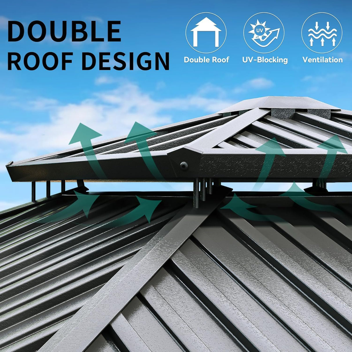 Zolyndo 10x12ft Outdoor Hardtop Gazebo with Netting and Curtains, Heavy-Duty Galvanized Aluminum Frame Gazebo with 2-Tier Waterproof Metal Roof for Patio, Backyard, Deck and Lawns, Black Zolyndo