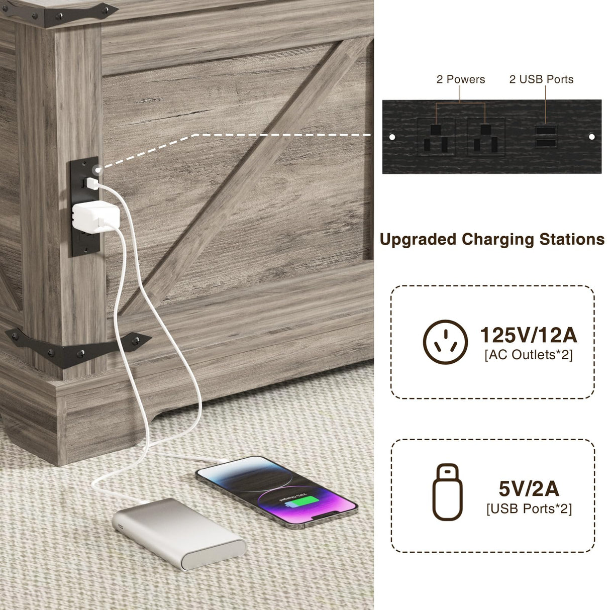 FiveWillowise Coffee Table with Storage, 31.5" W Farmhouse Lift Top Wood Square Center Table with Charging Station, Rustic Cocktail Tables with Flip Top Lids for Living Room, Home Office, Grey FiveWillowise