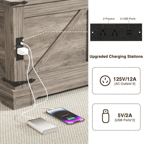 FiveWillowise Coffee Table with Storage, 31.5" W Farmhouse Lift Top Wood Square Center Table with Charging Station, Rustic Cocktail Tables with Flip Top Lids for Living Room, Home Office, Grey FiveWillowise