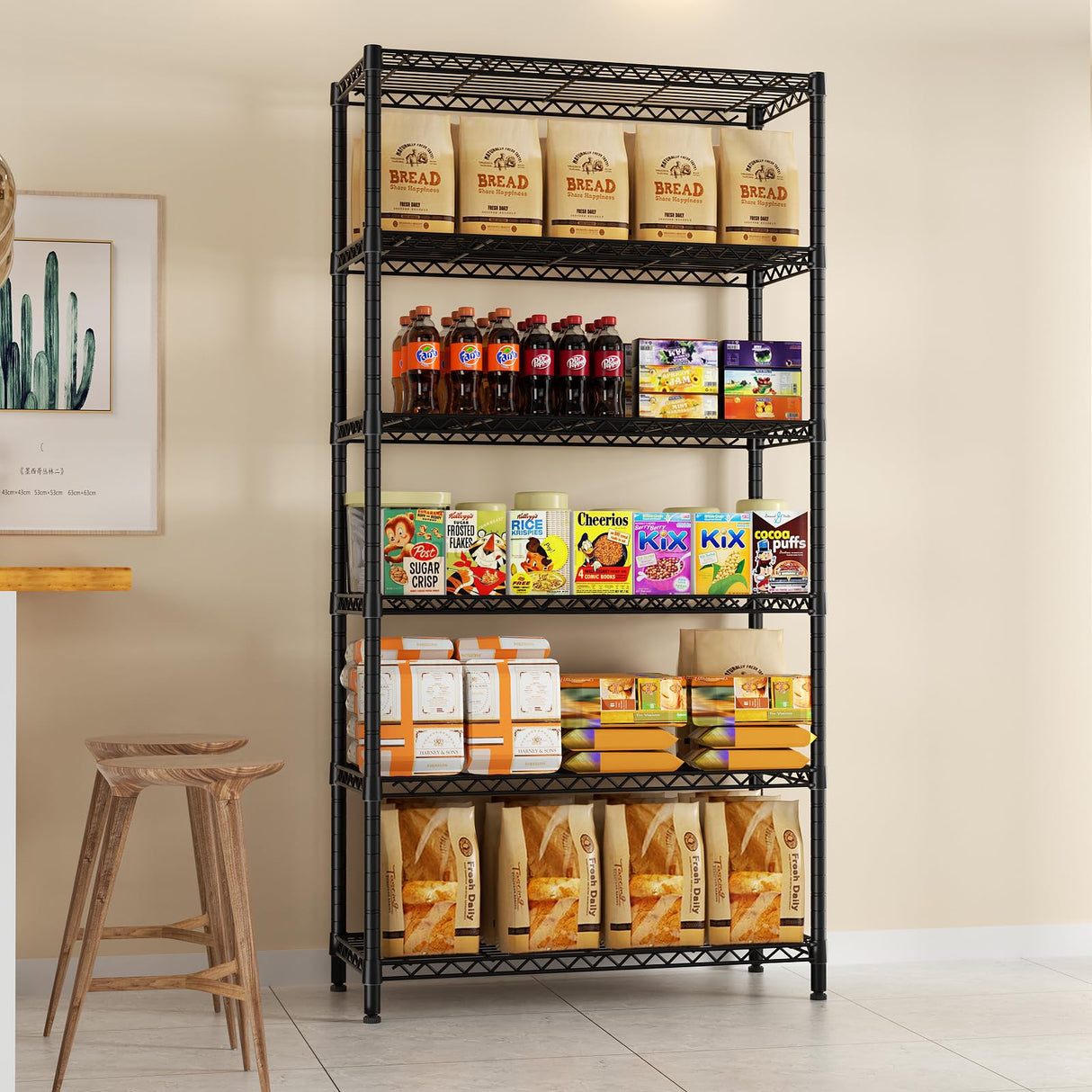 SINGAYE 6 Tier Shelf Organizer Storage Metal Shelves Garage Wire Shelving Unit Pantry Rack 36" L x 14" W x 72" H Black SINGAYE