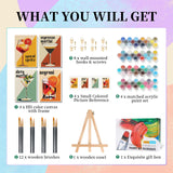 4 Pack Framed Paint by Numbers Kit for Adults with Wooden Easel, Cocktail Paint by Numbers with Frame for Beginner, Retro Cocktail Adult Paints by Number Kits on Canvas Framed for Wall Decor 8 x 12 In Camocin