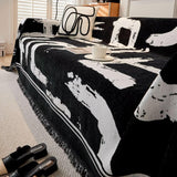 VClife Boho Couch Cover Black and White Sofa Cover Thick Non-Slip Chenille Couch Cover for 3 Cushion Couch Sofa (71" X 134") Pet-Friendly Breathable L Shape Sofa Cover Loveseat Cover with Tassel VClife