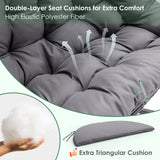 Double Egg Swing Chair with Stand for Outdoor, Patio Hand Made Rattan Wicker 2 Double Hanging Egg Chairs Hammock Chair with UV Resistant Cushion and Metal Frame, Porch Swing Loveseat for Backyard XIAO WEI