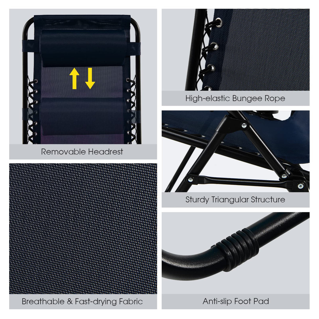 Goplus Zero Gravity Lounge Chairs, 160°Adjustable Folding Recliner w/Pillow and Cup Holder, 350LBS Comfy Outdoor Lounge Chairs for Patio, Lawn, Yard & Camp(Set of 2, Navy) Goplus