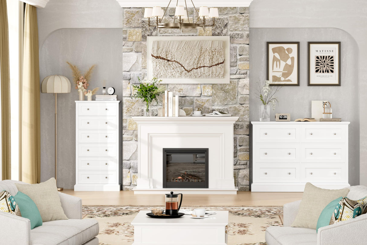 FACBOTALL 6 Drawer Dresser, 56" Tall White Dresser with Mental Double Handles, Chest of Drawers Cabinet for Hallway Living Room FACBOTALL