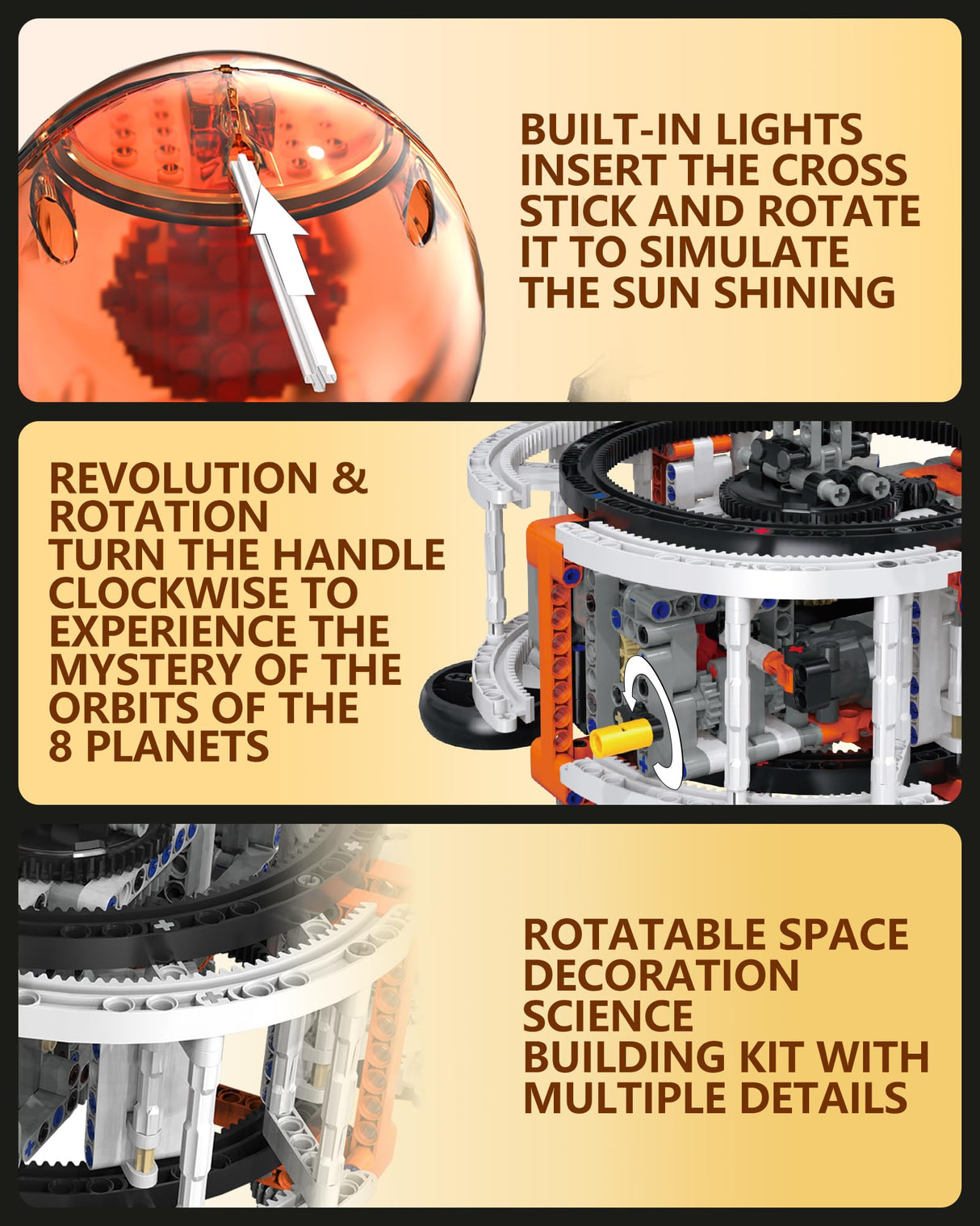 MOCBURIKU Solar System Building Set for Kids, STEM Toys with Rotatable Handle and Mechanical Gears, Space Toys for Home/School Science Learning, Birthday Gifts for Boys Girls Ages 6-12(1282pcs) MOCBURIKU