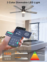 Ohniyou Ceiling Fans with Lights, 52'' Low Profile Ceiling Fan with Light and Remote/APP Control, Modern Flush Mount Ceiling Fan for Indoor Bedroom Living Room, Dimmable, Qiuet DC Motor, Black Ohniyou