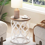 karlott Farmhouse End Table, 18.5'' French Country Round Side Table, Distressed Tray Top Side Table with Curved Motif Frame Base for Boho, End Tables Living Room, Bedroom, Small Space, Easy Assembly karlott