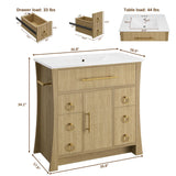 IRONCK 36" Bathroom Vanity with Sink, Freestanding Bathroom Sink Cabinet with 4 Drawers & 1 Flip-Down Drawer, Wood Grain Texture, Metal Handle, Farmhouse IRONCK