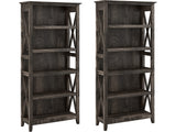 Bush Business Furniture Key West Tall 5 Shelf Bookcase Set in Dark Gray Hickory - Stylish Storage Solution for Any Space Bush Business Furniture