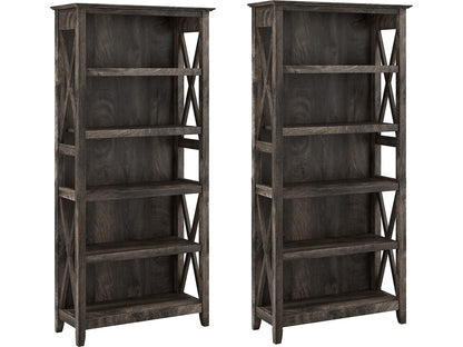 Bush Business Furniture Key West Tall 5 Shelf Bookcase Set in Dark Gray Hickory - Stylish Storage Solution for Any Space - WoodArtSupply