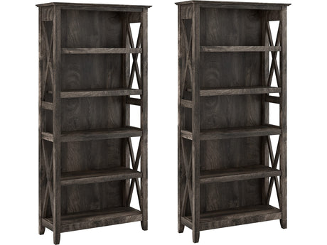 Bush Business Furniture Key West Tall 5 Shelf Bookcase Set in Dark Gray Hickory - Stylish Storage Solution for Any Space Bush Business Furniture