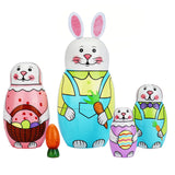 SWANGSA 5 Pcs Russian Nesting Dolls, Cute Cartoon Rabbit Handmade Wood Stacking Matryoshka Nesting Dolls for Kids Birthday Wishing Gift, Home Decoration SWANGSA