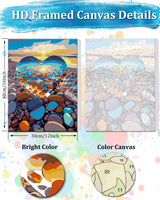 TOCARE Framed Paint by Numbers Kit for Adults, 12x16Inch Crystal Heart Beach Paint by Numbers Kit for Adults Framed,Beach Paint by Number Framed Canvas Nature (Without Easel) TOCARE