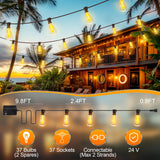 Outdoor String Led Patio Lights - 100Ft 30M Outside Waterproof Light With Remote Dimmable ST38 Shatterproof Bulb Connectable Hanging Outdoor Electric Lighting For Backyard Yard Gazebo Porch Party MGVIH