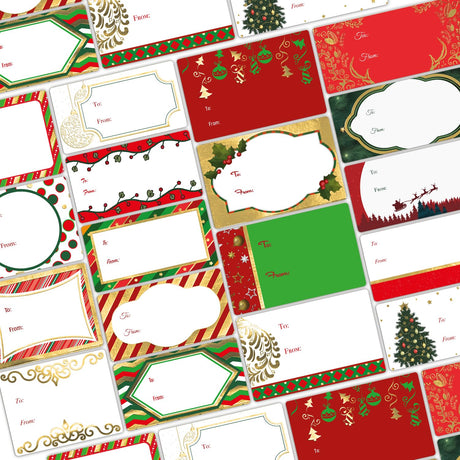 108 Pack Christmas Gift Name Tag Stickers with Gold Foil, 18 Assorted Patterns of to from Christmas Present Labels for Kids, Adults, Family, Friends, and Business. easykart labels