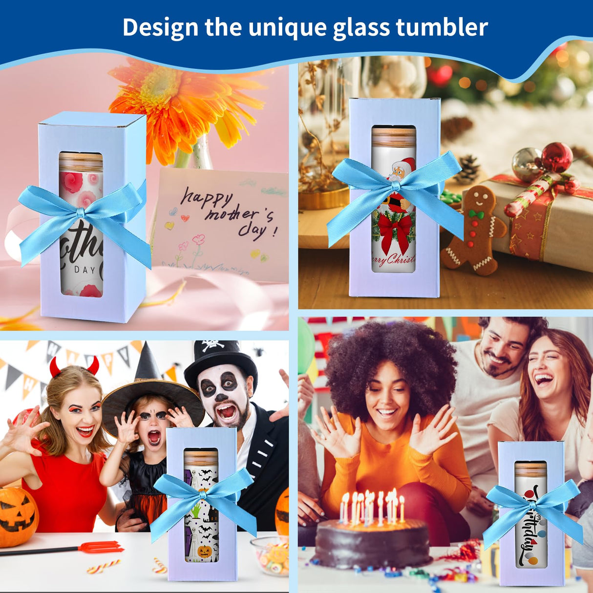 MAFYE Sublimation Glass Blanks With Bamboo Lid, 16OZ Clear Sublimation Beer Can Glass with Glass Straws Present Box Mason Jar Cups Mug Travel Tumbler for Beer, Juice, Soda, Iced Coffee, Drinks(8 PACK) MAFYE