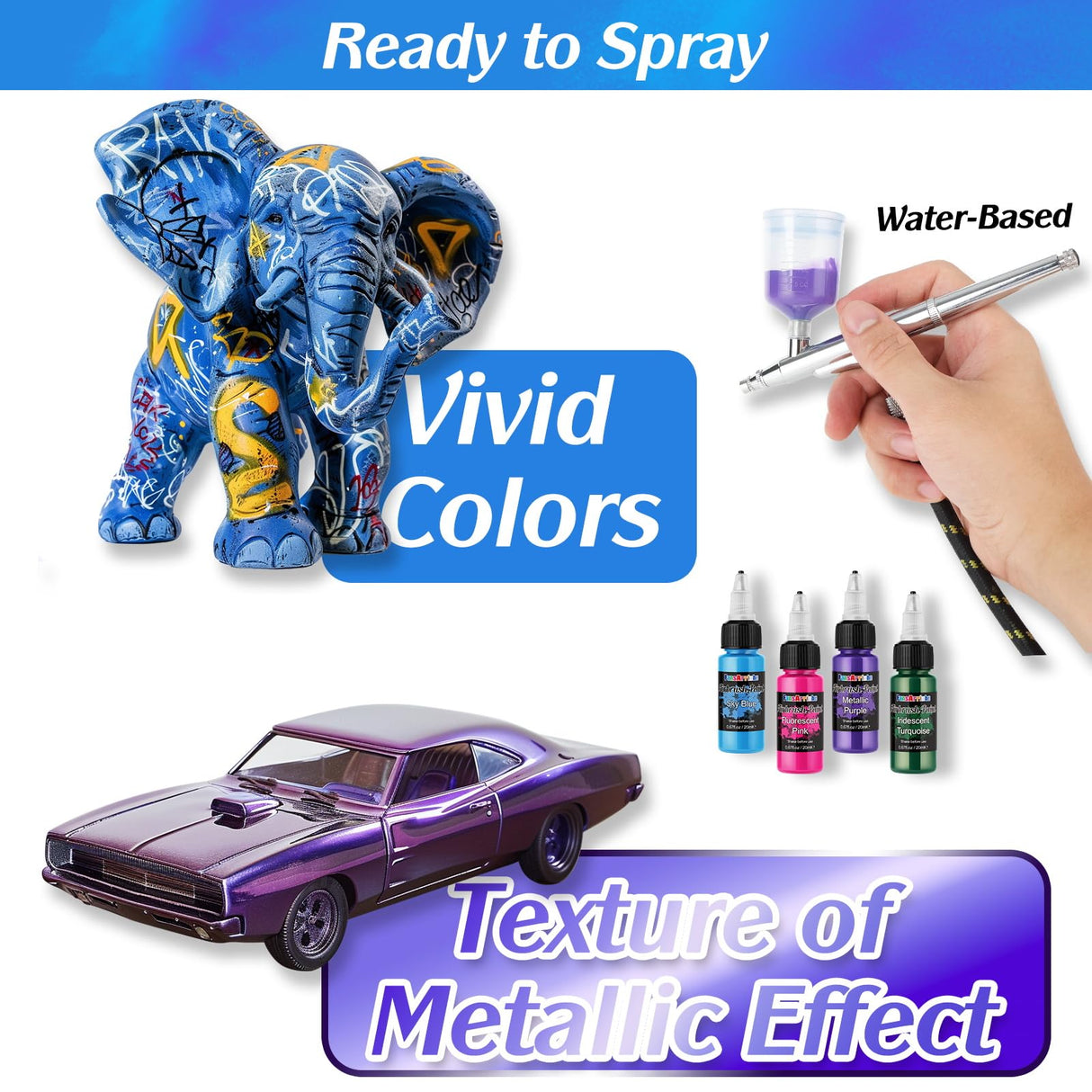 FansArriche Airbrush Paint, 44 Colors with 6 Thinners Acrylic Air Brush Paint Set, Ready to Spray Water-Based Opaque & Neon & Iridescent Acrylic Paint for Beginners, Artists, 20 ml/Bottle FansArriche