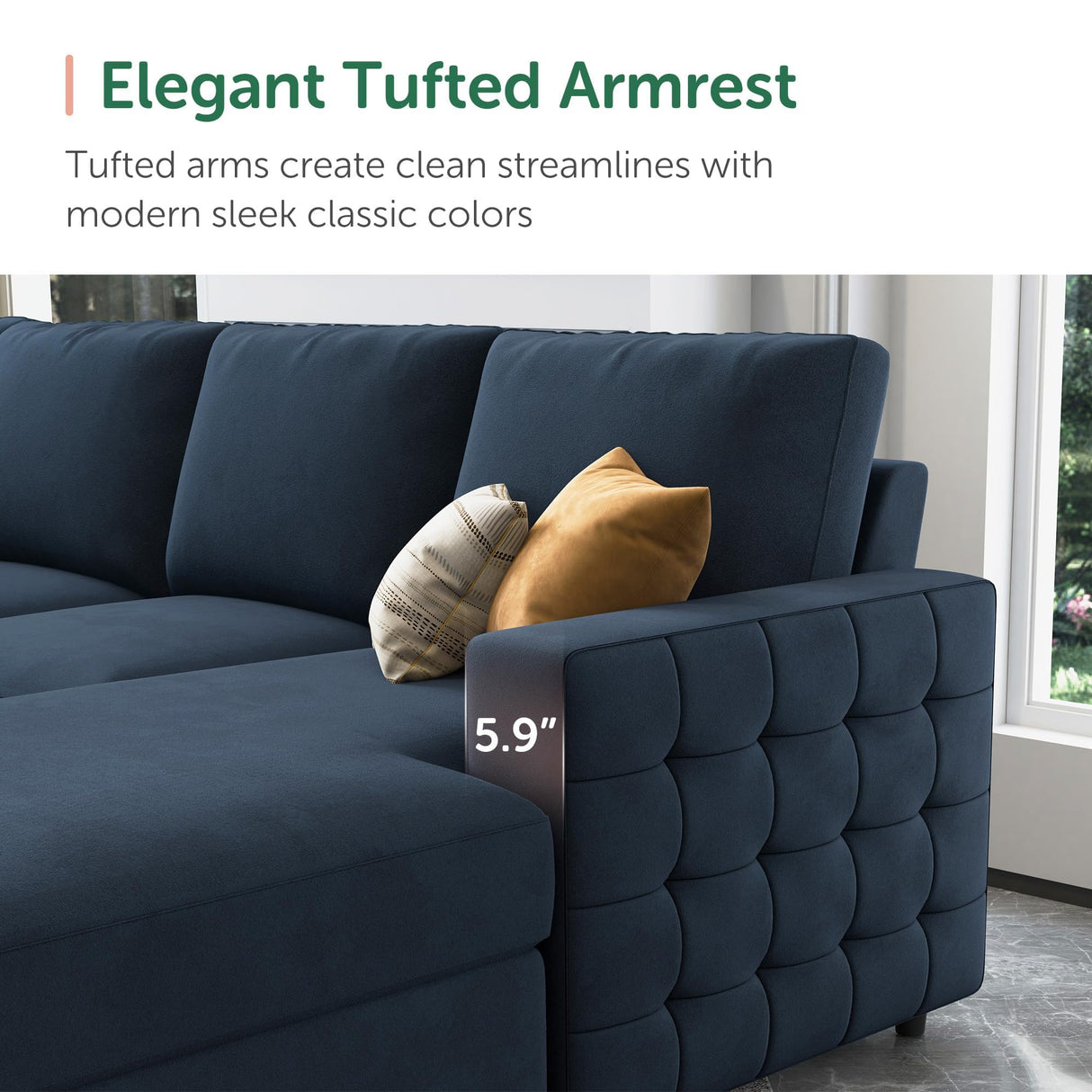 HONBAY Sectional Sleeper Sofa with Pull Out Bed U-Shape Sectional Couch Sleeper Bed with Storage Chaise Lounge Living Room 6 Seater Sectional Sofa,Velvet Dark Blue HONBAY