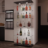 74.8" Tall Glass Display Cabinet with LED Lights, Curio Glass Cabinet with 5 Shelves with 2 Door, Quick-Install Style Floor Standing Bookshelf File Cabinet for Home Office Kootlena