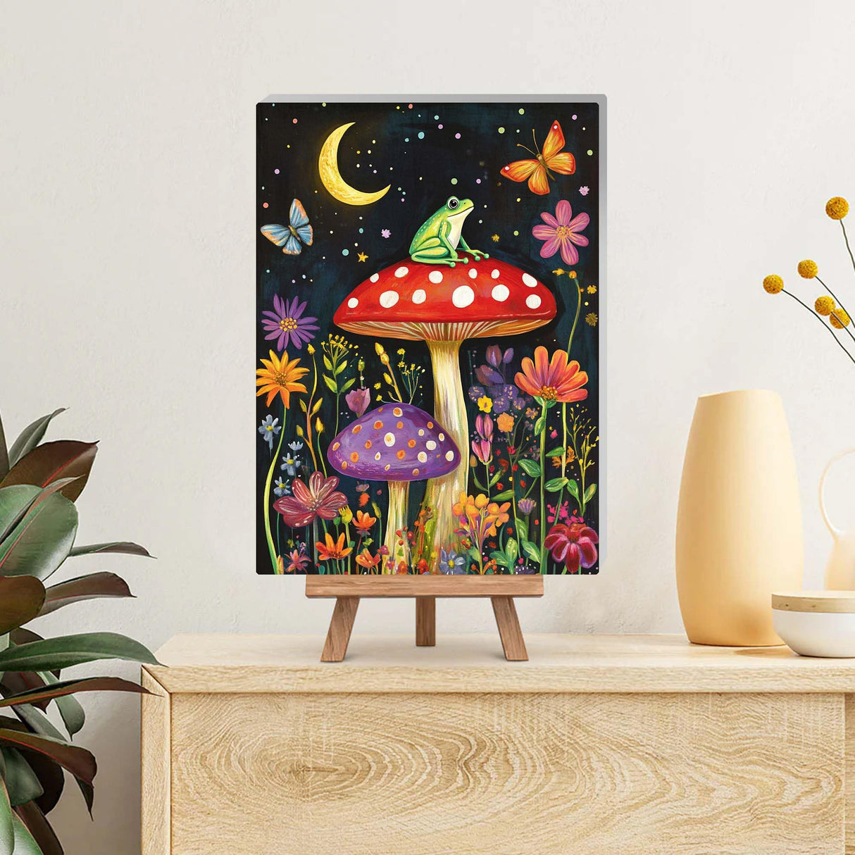 Reofrey Framed Paint by Numbers Kit for Adults & Beginner - 2Pcs 8x12Inch Canvas Mushrooms Paint by Numbers - Night Sky Educational & Creative Art Set for Beginners - Perfect for Home Wall Decoration Reofrey