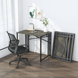 Lutown-Teen 32 inch Small Folding Desk, Writing Gaming Computer Camping Desk for Small Spaces, No Assembly Required Home Office Desk, Black Oak Lutown-Teen