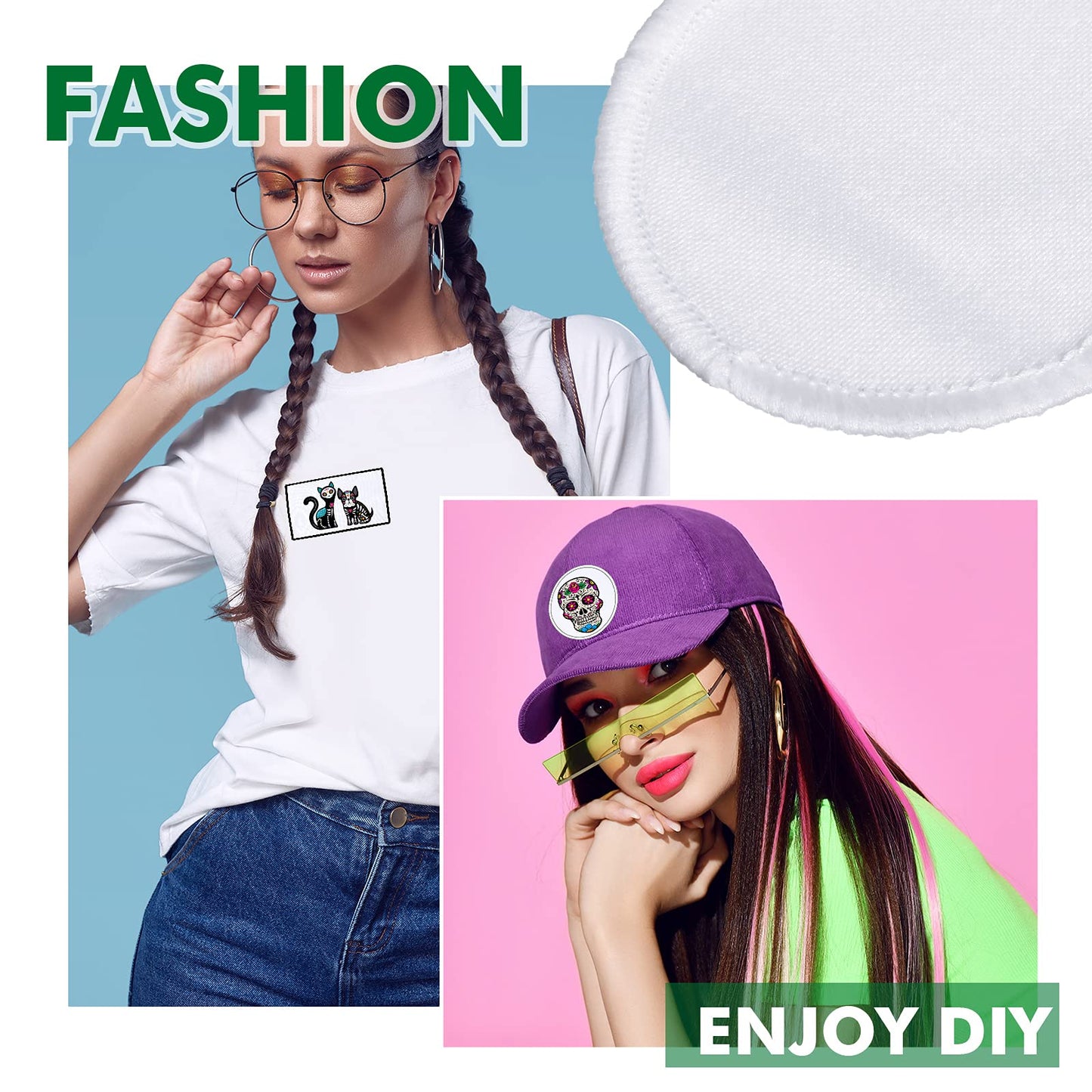 30 Pieces Sublimation Patches Fabric Iron-on Blank Patches 3 Shapes Repair Patches Sublimation Blank Hat Patch for DIY Crafts, Caps Clothes Shoes Bags Backpacks Uniforms (Black and White Frame)