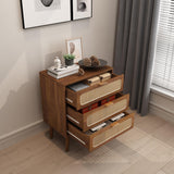 RARZOE Rattan Nightstand Dresser Chest of 3 Drawers, Wood Storage Dresser Cabinet Organizer Unit for Bedroom Living Room Closet Office(Walnut) RARZOE