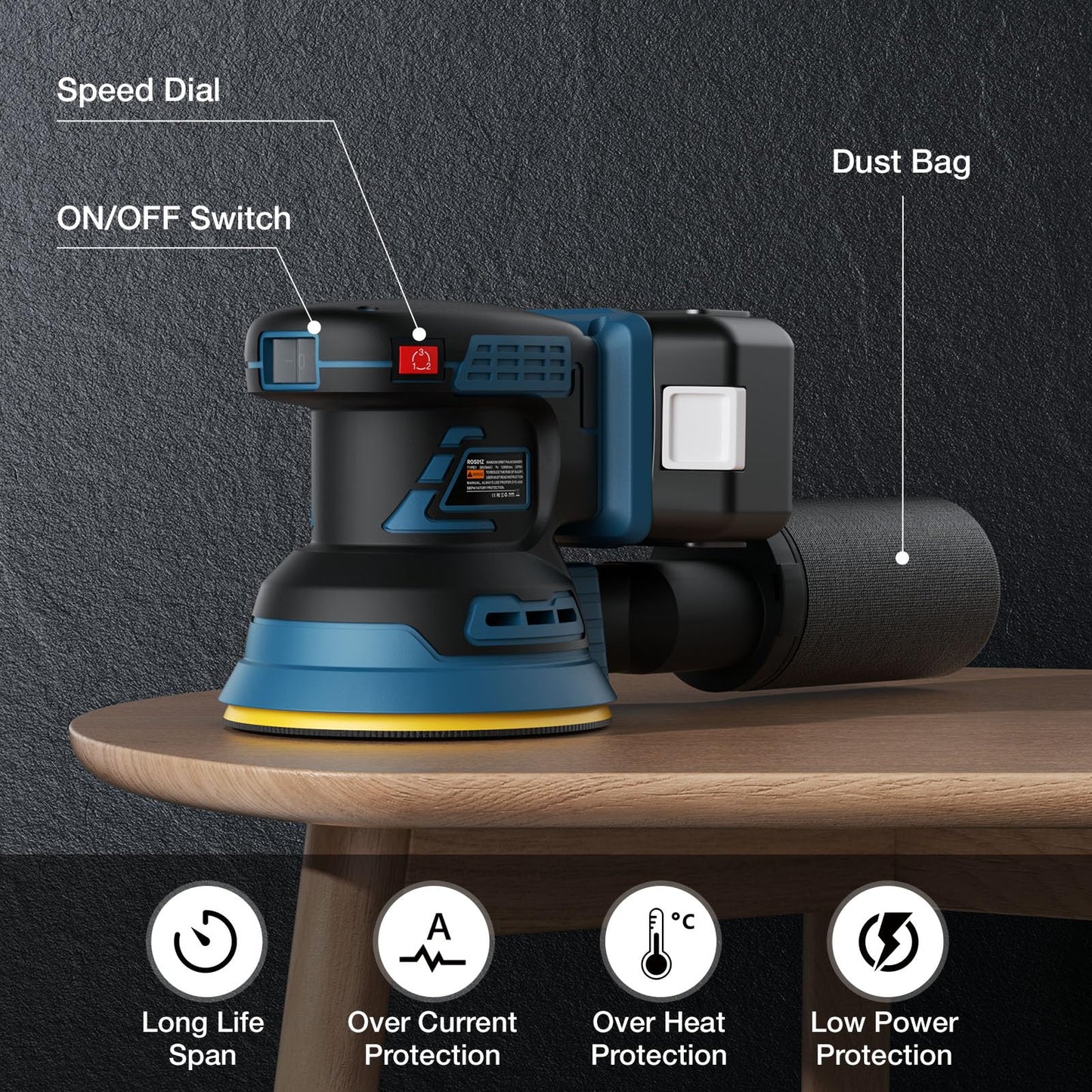 5" Orbital Sander for Makita 18V LXT Li-ion Battery, Palm Sander with Brushless Motor, Electric Hand Sander for Woodworking and Polishing(Battery Not Included) - WoodArtSupply