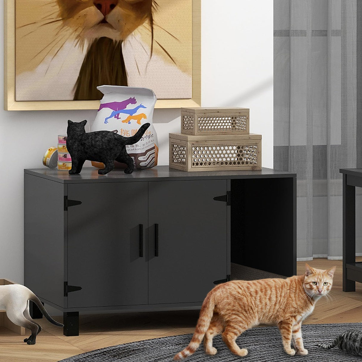 TaoHFE Litter Box Enclosure Cat Litter Box Furniture Hidden with Cat Scratch Pad Decorative Farmhouse Wooden Hidden Litter Box Cat House Litterbox Furniture Cat Box Furniture Litter Box Cabinet Black TaoHFE