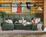 Furmax Sectional Couches for Living Room, U-Shaped Sofa Couch with Linen Fabric, 4 Seat Sofa Set with Double Chaise for Apartment (Corduroy, Dark Green) Furmax