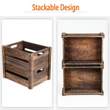 ROSOS Wooden Crates, Farmhouse Wood Crates for Storage with Handles, Solid Wooden Crates for Display, Durable Wooden Crate Box, Handmade Wooden Box, Wooden Crates for Decor, 2 Pack, Brown ROSOS