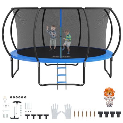 VEVOR 14FT Trampoline with Enclosure Net, Ladder, and Curved Pole, Heavy Duty with Jumping Mat and Spring Cover Padding, Outdoor Recreational for Kids Adults