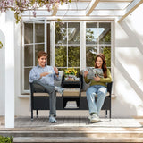 Greesum Patio Loveseat Outdoor Wicker Furniture Conversation Set with Soft Cushions & Built-in Coffee Table for Lawn Garden Backyard, Beige Greesum