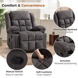 HAOMARKETS Classic Manual Recliner with Massage and Heat for Adults, Soft Fabric Recliners with Two Cup Holders, Overstuffed Heavy Duty Reclining Chair for Living Room, Grey HAOMARKETS