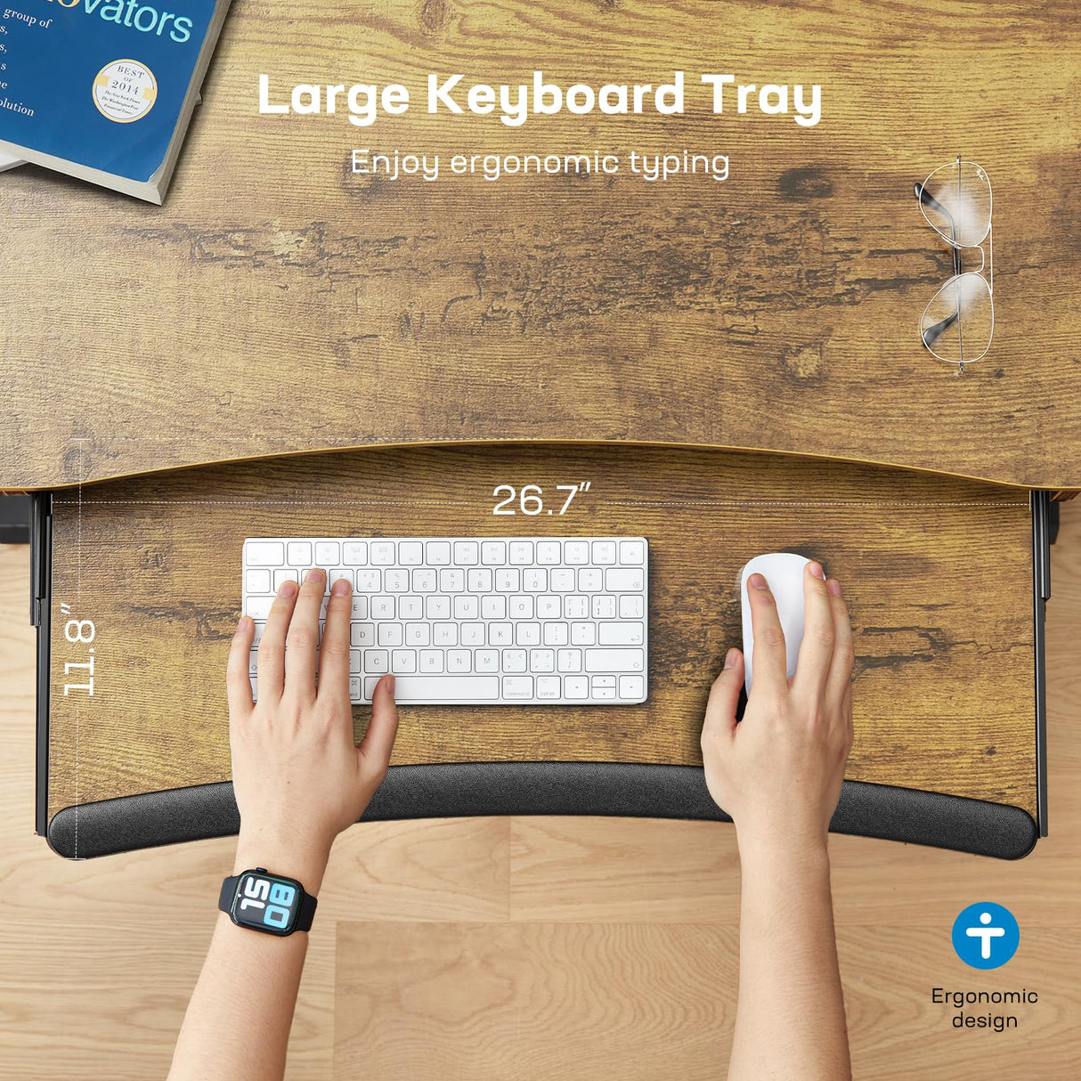 HUANUO 48" x 26" Electric Standing Desk with 2 Drawers & 26.7" Large Keyboard Tray, C-Clamp Mount Compatible, Adjustable Computer Desk for Home Office, Stand Up Desk with 4 Height Presets, Vintage HUANUO