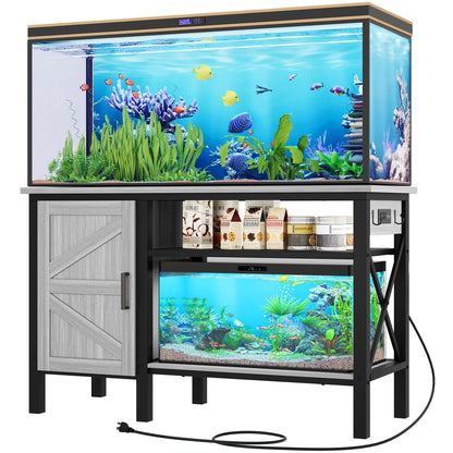 YITAHOME Heavy Duty Metal Aquarium Stand with Power Outlets, 55-75 Gallon Fish Tank Stand with Cabinet Accessories Storage Suitable for Fish Tank, Turtle Tank, 880LBS Capacity, White - WoodArtSupply