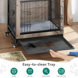 YITAHOME Dog Crate Furniture with Cushion, Dog Kennel Indoor with Wheels, Dog Crate End Table with Tray, 27" Dog Cage with Double Doors for Small Dog (Gray) YITAHOME