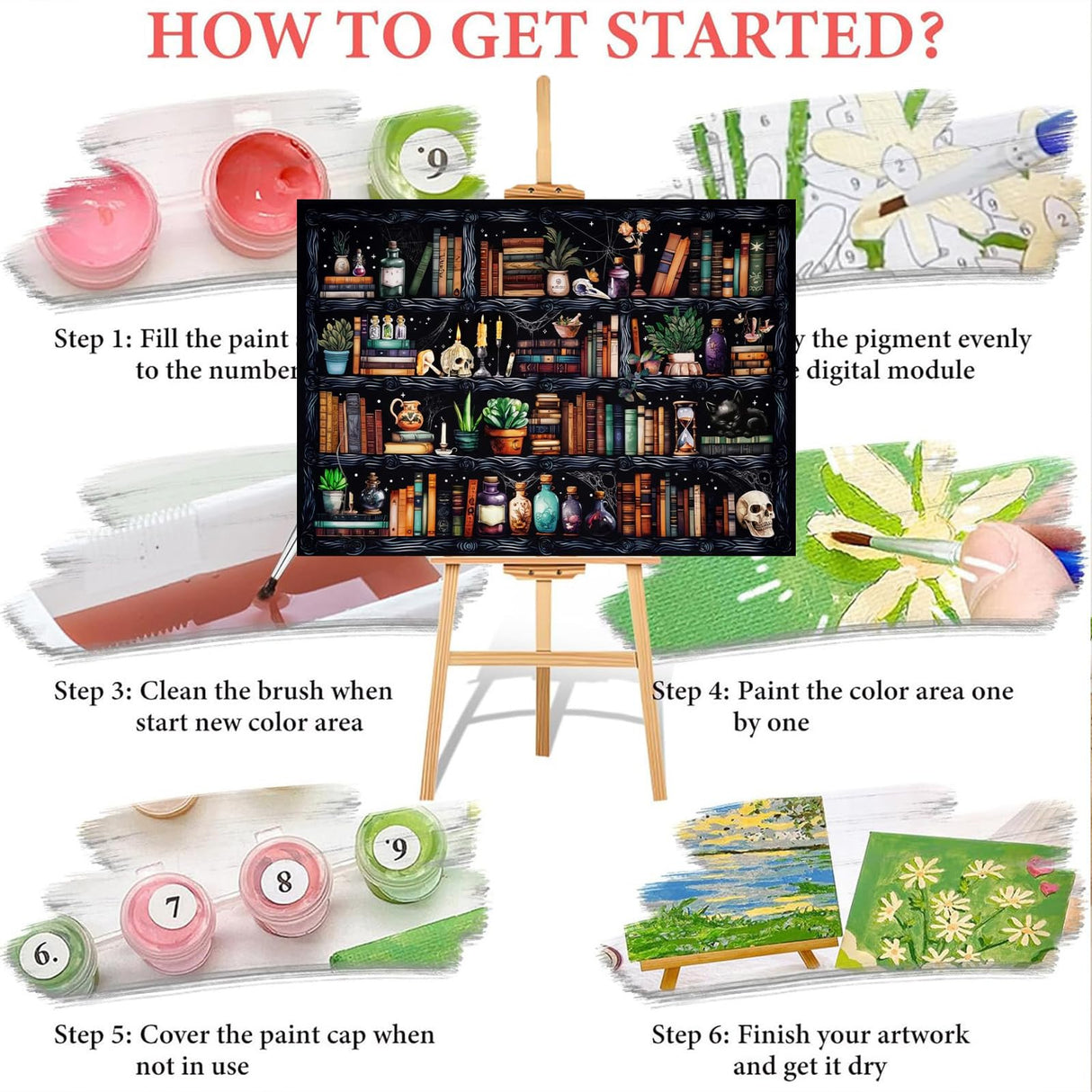 WEMEON Bookshelf Paint by Numbers for Adults - Gothic Themed Adult Paint by Number Kits with Brushes Acrylic Paints, Relaxing Stress Relief Hobby for Beginners, Teens, Artists, 16"x20" Canvas WEMEON